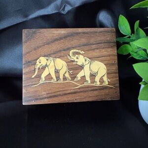 Wooden Rosewood Box with Elephant Inlay Design